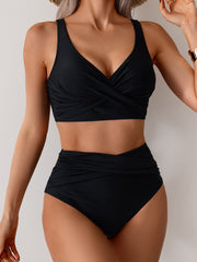 Emoswim - Women's High Waisted Bikini Sets Solid Pleated 2 Piece Swimsuits Sexy Beach Sets with Removable Pads