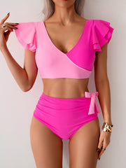 Emoswim - Womens High Waisted Bathing Suits Tummy Control Two Piece Swimsuits Ruffle Bikini Sets Criss Cross Ruched Swimwear