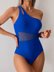 Emoswim - Women's One Piece Swimsuits Tummy Control Mesh Patchwork Bathing Suit One Shoulder Adjustable Straps