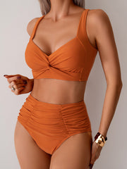 Emoswim - Women's High Waisted Bikini Sets Twist Front Two Piece Swimsuit Ruched Tummy Control Bathing Suits