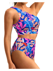 Emoswim - One Shoulder High Waisted Bikini Sets Two Piece Swimsuit Tummy Control-Black