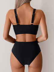 Emoswim - Women's High Waisted Bikini Sets Solid Pleated 2 Piece Swimsuits Sexy Beach Sets with Removable Pads