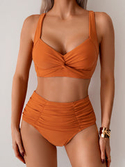 Emoswim - Women's High Waisted Bikini Sets Twist Front Two Piece Swimsuit Ruched Tummy Control Bathing Suits