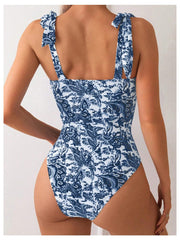 Emoswim - Women's One Piece Swimsuits Tummy Control Bathing Suits V Neck Boho Tie Shoulder Ruched Full