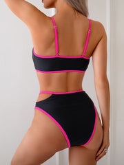 Emoswim - Women's Bikini Sets High Waisted Color Block Swimwear Sexy Cut Out Bathing Suit Sporty Two Piece Swimsuits