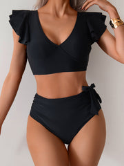 Emoswim - Womens High Waisted Bathing Suits Tummy Control Two Piece Swimsuits Ruffle Bikini Sets Criss Cross Ruched Swimwear