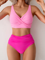 Emoswim - Women's High Waisted Bikini Sets Solid Pleated 2 Piece Swimsuits Sexy Beach Sets with Removable Pads