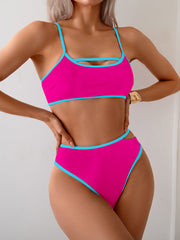 Emoswim - Women's Bikini Sets High Waisted Color Block Swimwear Sexy Cut Out Bathing Suit Sporty Two Piece Swimsuits