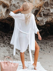 Emoswim - Black Solid Color Tie Sun-proof Belt Sexy V Neck Cover Up