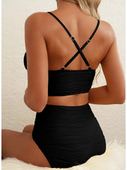 Emoswim - 2026 Summer Two Piece Bikini Set U-Wire Cutout High Waisted Swimsuit-Black