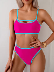 Emoswim - Women's Bikini Sets High Waisted Color Block Swimwear Sexy Cut Out Bathing Suit Sporty Two Piece Swimsuits
