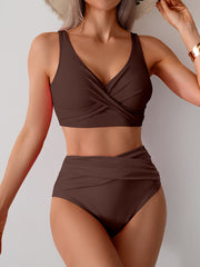 Emoswim - Women's High Waisted Bikini Sets Solid Pleated 2 Piece Swimsuits Sexy Beach Sets with Removable Pads