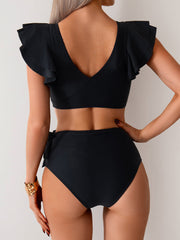 Emoswim - Womens High Waisted Bathing Suits Tummy Control Two Piece Swimsuits Ruffle Bikini Sets Criss Cross Ruched Swimwear