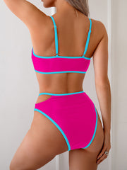 Emoswim - Women's Bikini Sets High Waisted Color Block Swimwear Sexy Cut Out Bathing Suit Sporty Two Piece Swimsuits