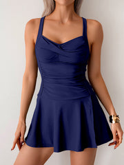 Emoswim - Women's Twisted Ruched Swim Dress Slit Strap Tankini Swimsuit