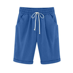 Emoswim - Women's Elastic Waist Knee Length Casual Cotton Bermuda Shorts with Drawstring