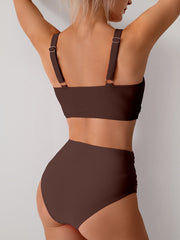 Emoswim - Women's High Waisted Bikini Sets Solid Pleated 2 Piece Swimsuits Sexy Beach Sets with Removable Pads