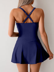 Emoswim - Women's Twisted Ruched Swim Dress Slit Strap Tankini Swimsuit