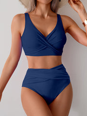 Emoswim - Women's High Waisted Bikini Sets Solid Pleated 2 Piece Swimsuits Sexy Beach Sets with Removable Pads