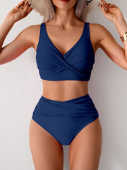 Emoswim - Women's High Waisted Bikini Sets Solid Pleated 2 Piece Swimsuits Sexy Beach Sets with Removable Pads