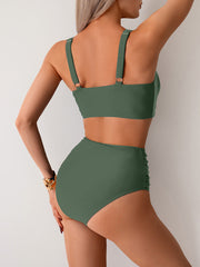 Emoswim - Women's High Waisted Bikini Sets Twist Front Two Piece Swimsuit Ruched Tummy Control Bathing Suits