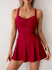 Emoswim - Women's Twisted Ruched Swim Dress Slit Strap Tankini Swimsuit
