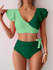Emoswim - Womens High Waisted Bathing Suits Tummy Control Two Piece Swimsuits Ruffle Bikini Sets Criss Cross Ruched Swimwear