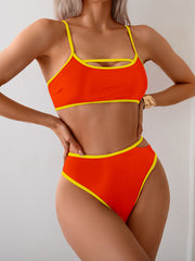 Emoswim - Women's Bikini Sets High Waisted Color Block Swimwear Sexy Cut Out Bathing Suit Sporty Two Piece Swimsuits