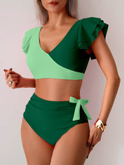 Emoswim - Womens High Waisted Bathing Suits Tummy Control Two Piece Swimsuits Ruffle Bikini Sets Criss Cross Ruched Swimwear