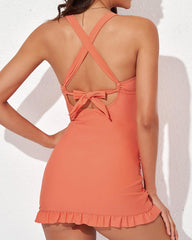Emoswim - Deep V Cross-Back Ruched One-Piece Swimsuit