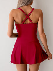 Emoswim - Women's Twisted Ruched Swim Dress Slit Strap Tankini Swimsuit
