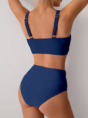 Emoswim - Women's High Waisted Bikini Sets Solid Pleated 2 Piece Swimsuits Sexy Beach Sets with Removable Pads