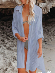 Emoswim - Black Solid Color Tie Sun-proof Belt Sexy V Neck Cover Up