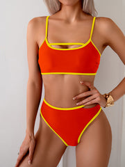Emoswim - Women's Bikini Sets High Waisted Color Block Swimwear Sexy Cut Out Bathing Suit Sporty Two Piece Swimsuits