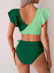 Emoswim - Womens High Waisted Bathing Suits Tummy Control Two Piece Swimsuits Ruffle Bikini Sets Criss Cross Ruched Swimwear