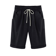 Emoswim - Women's Elastic Waist Knee Length Casual Cotton Bermuda Shorts with Drawstring