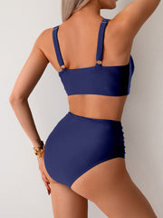 Emoswim - Women's High Waisted Bikini Sets Twist Front Two Piece Swimsuit Ruched Tummy Control Bathing Suits
