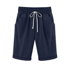 Emoswim - Women's Elastic Waist Knee Length Casual Cotton Bermuda Shorts with Drawstring
