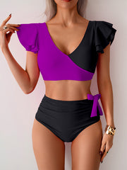 Emoswim - Womens High Waisted Bathing Suits Tummy Control Two Piece Swimsuits Ruffle Bikini Sets Criss Cross Ruched Swimwear