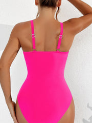 Emoswim - Women Plus Size One Piece Swimsuit V Neck Mesh Sheer Tummy Control Bathing Suit