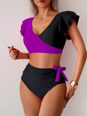 Emoswim - Womens High Waisted Bathing Suits Tummy Control Two Piece Swimsuits Ruffle Bikini Sets Criss Cross Ruched Swimwear