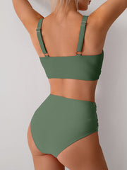 Emoswim - Women's High Waisted Bikini Sets Solid Pleated 2 Piece Swimsuits Sexy Beach Sets with Removable Pads