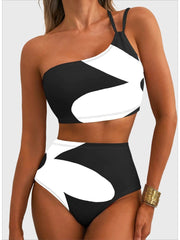 Emoswim - Women's High Waisted Bikini Sets One Shoulder Floral Print Swimsuits 2 piece Tummy Control Bathing Suits