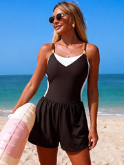 Emoswim - Women's One Piece Tummy Control Bathing Suits Color Block Full Coverage Swim Rompers