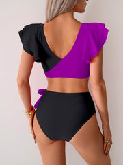 Emoswim - Womens High Waisted Bathing Suits Tummy Control Two Piece Swimsuits Ruffle Bikini Sets Criss Cross Ruched Swimwear