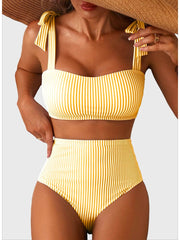 Emoswim - Women's Tie Shoulder Bikini Sets 2 Piece Striped Swimsuits High Waisted Bathing Suits
