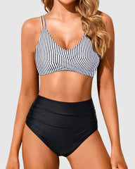 Emoswim - Women High Waisted Bikini Set Two Piece Swimsuits Push up Wrap Swim Suits Top Tummy Control Bathing Suit