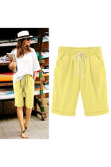 Emoswim - Women's Elastic Waist Knee Length Casual Cotton Bermuda Shorts with Drawstring