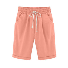 Emoswim - Women's Elastic Waist Knee Length Casual Cotton Bermuda Shorts with Drawstring