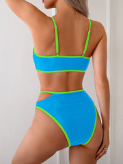 Emoswim - Women's Bikini Sets High Waisted Color Block Swimwear Sexy Cut Out Bathing Suit Sporty Two Piece Swimsuits